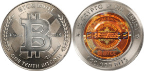 2018 BTCC 100K Bits 0.1 Bitcoin. Loaded. Firstbits 1FZ76f6Qxh. Serial No. W00603. Series V. Titanium. MS-67 (PCGS).
Loaded with 0.1 BTC. An exception...