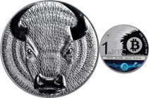 2019 Sol Noctis "Binary Bull" 0.001 Bitcoin. Loaded. Firstbits 1HX1nV3T. Silver. MS-69 PL (ICG).
Loaded with 0.001 BTC. Latin for "Nighttime Sun", th...