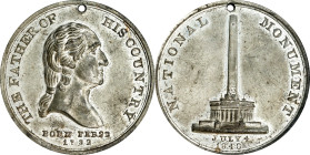 1848 National Monument Medal. Musante GW-178, Baker-320. White Metal. AU-58 (PCGS).
39.40 mm. Pierced for suspension.

Estimate: $400