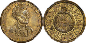 1860 Abraham Lincoln Campaign Medal. DeWitt-AL 1860-51, Cunningham 1-620B, King-48. Brass. AU-55 (NGC).
27 mm.

Estimate: $125