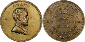 Undated (ca. 1868) Grant / Our Next President Medal. By John Adams Bolen. Musante JAB-32. Brass. Thick Planchet. Mint State.
25.4 mm. 12.0 grams.
Fr...