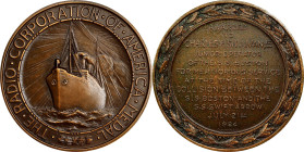 1924 Radio Corporation of America Award Medal. By Tiffany & Co. Bronze. Mint State, Reverse Verdigris.
52 mm. Obv: Peripheral inscription RADIO CORPO...