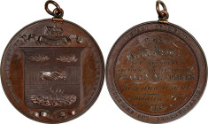 1876 Humane Society of Massachusetts Life Saving Medal. Obverse as Julian LS-17. Bronze. Mint State.
57 mm. With sliding clasp on edge, attached to w...
