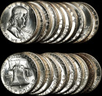 Roll of 1962 Franklin Half Dollars. Mint State (Uncertified).
Housed in a plastic tube. (Total: 20 coins)

Estimate: $300