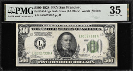 Fr. 2200-Ldgs. 1928 Dark Green Seal $500 Federal Reserve Note. San Francisco. PMG Choice Very Fine 35.

Estimate: $3000.00- $4000.00