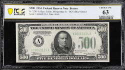 Fr. 2201-A. 1934 Dark Green Seal $500 Federal Reserve Note. Boston. PCGS Banknote Choice Uncirculated 63.

Estimate: $4500.00- $5500.00