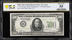Fr. 2201-B. 1934 Dark Green Seal $500 Federal Reserve Note. New York. PCGS Banknote About Uncirculated 55.

Estimate: $3000.00- $3600.00
