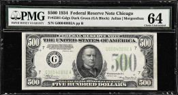Fr. 2201-Gdgs. 1934 Dark Green Seal $500 Federal Reserve Note. Chicago. PMG Choice Uncirculated 64.

Estimate: $5000.00- $6000.00