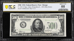 Fr. 2201-G. 1934 Dark Green Seal $500 Federal Reserve Note. Chicago. PCGS Banknote About Uncirculated 55.

Estimate: $3000.00- $3600.00