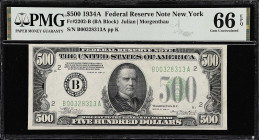 Fr. 2202-B. 1934A $500 Federal Reserve Note. New York. PMG Gem Uncirculated 66 EPQ.
A stunning example of this popular denomination. Pack fresh paper...