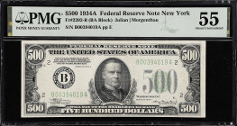 Fr. 2202-B. 1934A $500 Federal Reserve Note. New York. PMG About Uncirculated 55.

Estimate: $3000.00- $3600.00