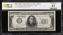 Fr. 2202-G. 1934A $500 Federal Reserve Mule Note. Chicago. PCGS Banknote Choice Uncirculated 63.

Estimate: $4500.00- $5500.00