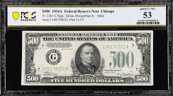 Fr. 2202-G. 1934A $500 Federal Reserve Mule Note. Chicago. PCGS Banknote About Uncirculated 53.

Estimate: $3000.00- $3600.00