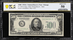 Fr. 2202-G. 1934A $500 Federal Reserve Mule Note. Chicago. PCGS Banknote About Uncirculated 50.

Estimate: $3000.00- $3600.00