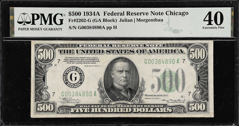 Fr. 2202-G. 1934A $500 Federal Reserve Note. Chicago. PMG Extremely Fine 40.

...