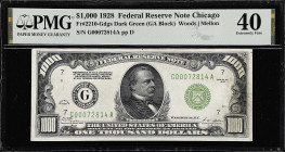 Fr. 2210-Gdgs. 1928 Dark Green Seal $1000 Federal Reserve Note. Chicago. PMG Extremely Fine 40.
The 1928 series is white hot when it comes to collect...