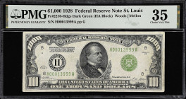 Fr. 2210-Hdgs. 1928 Dark Green Seal $1000 Federal Reserve Note. St. Louis. PMG Choice Very Fine 35.

Estimate: $3800.00- $4400.00