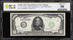 Fr. 2211-G. 1934 Dark Green Seal $1000 Federal Reserve Note. Chicago. PCGS Banknote About Uncirculated 50.

Estimate: $5000.00- $6000.00