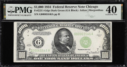 Fr. 2211-Gdgs. 1934 Dark Green Seal $1000 Federal Reserve Note. Chicago. PMG Extremely Fine 40.

Estimate: $4000.00- $5000.00