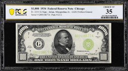 Fr. 2211-G. 1934 Light Green Seal $1000 Federal Reserve Note. Chicago. PCGS Banknote Choice Very Fine 35.

Estimate: $3400.00- $3900.00