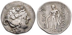 Antike Griechen
Thasos Tetradrachme (15,58 g), 158/146 v. Chr. Av.: Kopf des Dionysos mit Efeukranz nach rechts. Rev.: Der nackte Herakles mit Keule ...