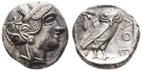 Antike Griechen
Attika Athen, Tetradrachme (17,09 g), 454/404 v. Chr. Av.: Kopf der Athena nach rechts. Rev.: Eule mit zugewandtem Kopf nach rechts, ...