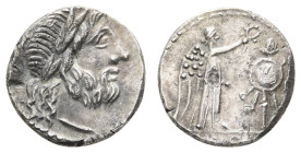 Antike Römer
Münzen Römische Republik Lentulus, Quinarius (1,87 g), 88 v. Chr. Av.: Belorbeerter Kopf des Jupiter nach rechts. Rev.: Victoria nach re...