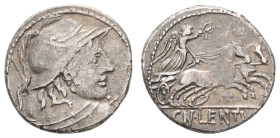 Antike Römer
Münzen Römische Republik Lentulus, Denar (3,91 g), 88 v. Chr. Av.: Kopf des jungen Mars mit Helm und geschultertem Speer. Rev.: Geflügel...