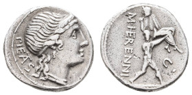 Antike Römer
Münzen Römische Republik Herennius, Denar, (3,72 g), 108-107 v. Chr. Av.: Kopf der Pietà mit Diadem nach rechts, links: PIETAS. Rev.: Am...