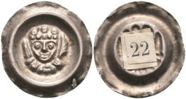 Mittelalter Münzen Mittelalter Deutschland
 Schongau, Brakteat (0,64g), Ludwig II. von Bayern, 1268-1294. Brustbild des Königs mit Schwert und Palmzw...