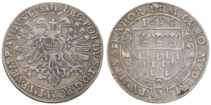 Deutschland bis 1800 Köln Stadt
 2/3 Taler (Gulden), 1694, mit Titel Leopolds I...