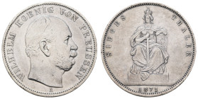 Deutschland 1800-1871 Preussen
 Siegestaler (18,42 g), 1871, Wilhelm I., Preußen. AKS 118, kleine Randfehler, kleine Kratzer, ss.