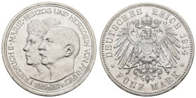 Silbermünzen des Kaiserreichs Anhalt
 5 Mark, 1914, Friedrich II., auf die Silberne Hochzeit, kl. Kr., kl. Rf., vz. J. 25