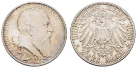 Silbermünzen des Kaiserreichs Baden
 2 Mark, 1902, Friedrich I., zum Regierungsjubiläum, vz-st. J. 30