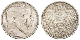 Silbermünzen des Kaiserreichs Baden
 2 Mark, 1906, Friedrich I., zur goldenen Hochzeit, f. st. J. 34