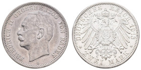 Silbermünzen des Kaiserreichs Baden
 2 Mark, 1913, Friedrich II., vz. J. 38