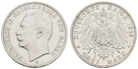Silbermünzen des Kaiserreichs Baden
 3 Mark, 1915, Friedrich II., kl. Rf. und Kratzer, vz. J. 39