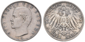 Silbermünzen des Kaiserreichs Bayern
 3 Mark, 1910, Otto, schöne Patina, vz-st, J. 47