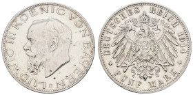 Silbermünzen des Kaiserreichs Bayern
 5 Mark, 1914, Ludwig III., kl. Rf., vz+. J. 53