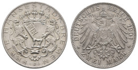 Silbermünzen des Kaiserreichs Bremen
 2 Mark, 1904, wz. Rf., vz. J. 59