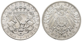 Silbermünzen des Kaiserreichs Bremen
 2 Mark, 1904, wz. Rf., f. st. J. 59