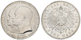 Silbermünzen des Kaiserreichs Hessen
 5 Mark, 1904, Ernst Ludwig, zum 400. Geburtstag Philipps des Großmütigen, Kratzer, kl. Rf., vz-st. J. 75