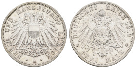 Silbermünzen des Kaiserreichs Lübeck
 3 Mark, 1912, wz. Rf. und Kratzer, f. vz. J. 82