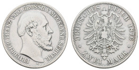 Silbermünzen des Kaiserreichs Mecklenburg-Schwerin
 2 Mark, 1876, Friedrich Franz II., kl. Rf., berieben, s-ss. J. 84