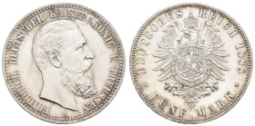 Silbermünzen des Kaiserreichs Preussen
 5 Mark, 1888, Friedrich III., kl. Rf., wz. Kr., vz+. J. 99.
