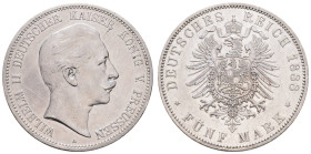 Silbermünzen des Kaiserreichs Preussen
 5 Mark, 1888, Wilhelm II., kl. Rf., Kratzer, ss-vz. J. 101