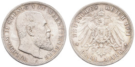 Silbermünzen des Kaiserreichs Württemberg
 3 Mark, 1911, Wilhelm II., vz-st. J. 175.