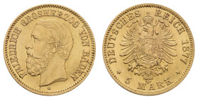 Goldmünzen des Kaiserreichs Baden
 5 Mark, 1877, Friedrich I., vz. J. 185