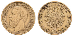 Goldmünzen des Kaiserreichs Baden
 10 Mark, 1876, Friedrich I., ss. J. 186