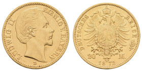 Goldmünzen des Kaiserreichs Bayern
 20 Mark, 1872, Ludwig II., kl. Rf., ss+. J. 194